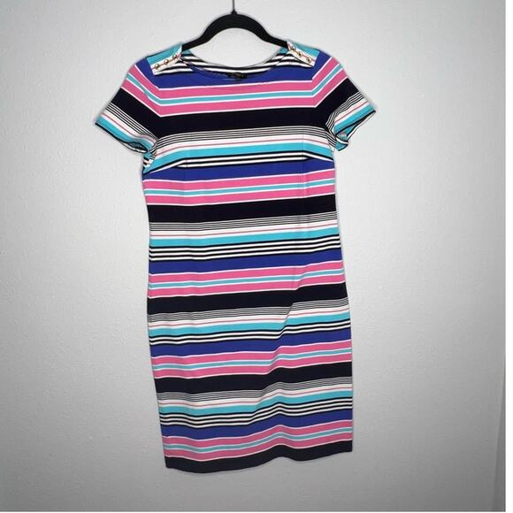 Talbots Pink & Blue Striped T Shirt Dress Women's Petite size SP - Picture 1 of 4